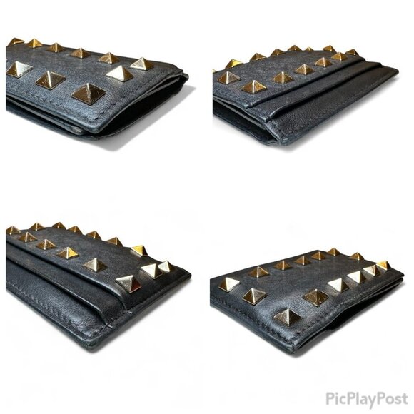 Valentino Garavani Black Rockstud Leather Card Holder Wallet w Extra Studs *USED - Picture 12 of 16